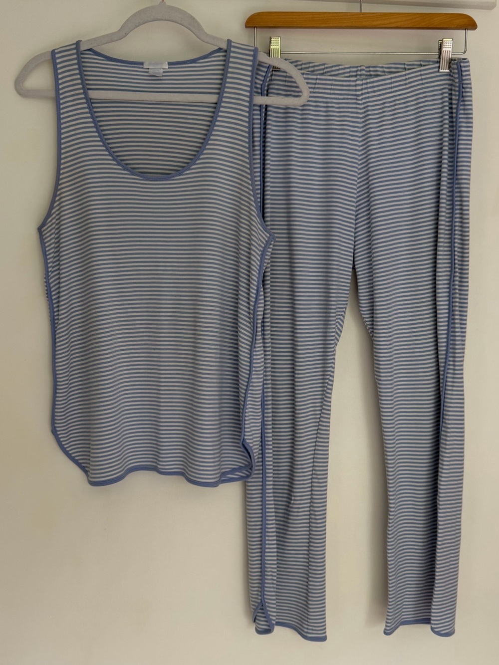 Lake 100% Pima Cotton Hydrangea Blue White Stripe Tank Pant Pajama Set READ